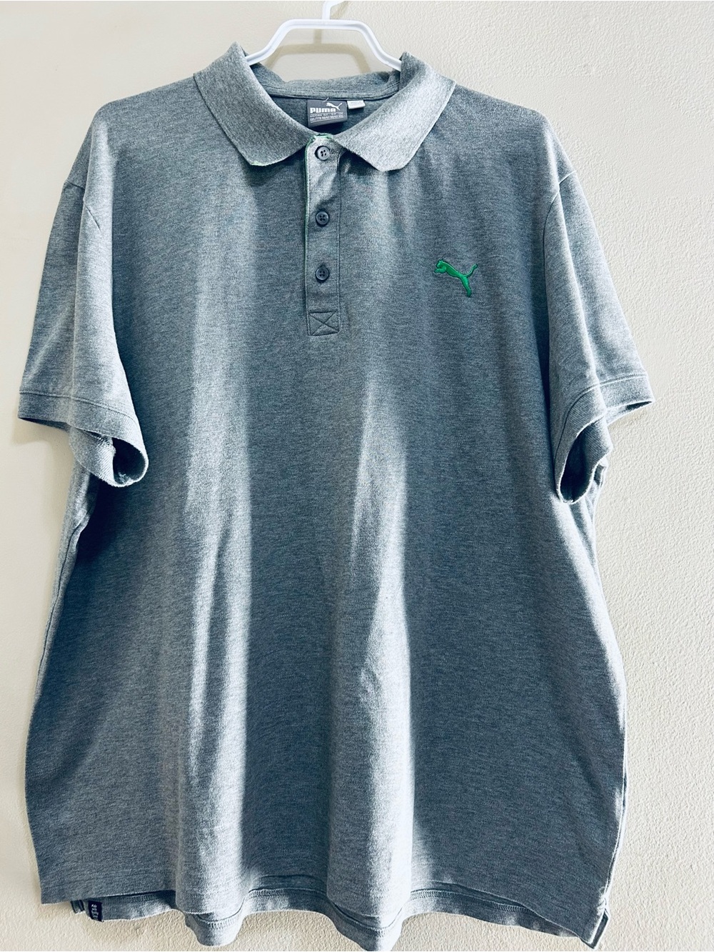 Puma Men's Grey Polo with Green Puma Logo